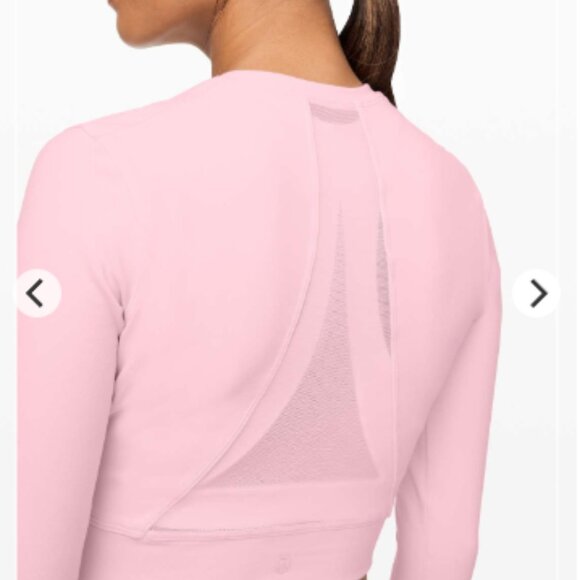 Lululemon Short Stop Long Sleeve Crop Top Mesh Detail Size 8 Powdered Rose Pink - Picture 6 of 6